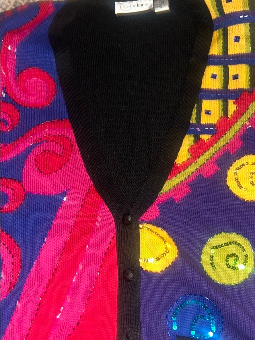 Vintage Colorful Sequin Embellished Cardigan Jacket Worn Once Sz Medium M